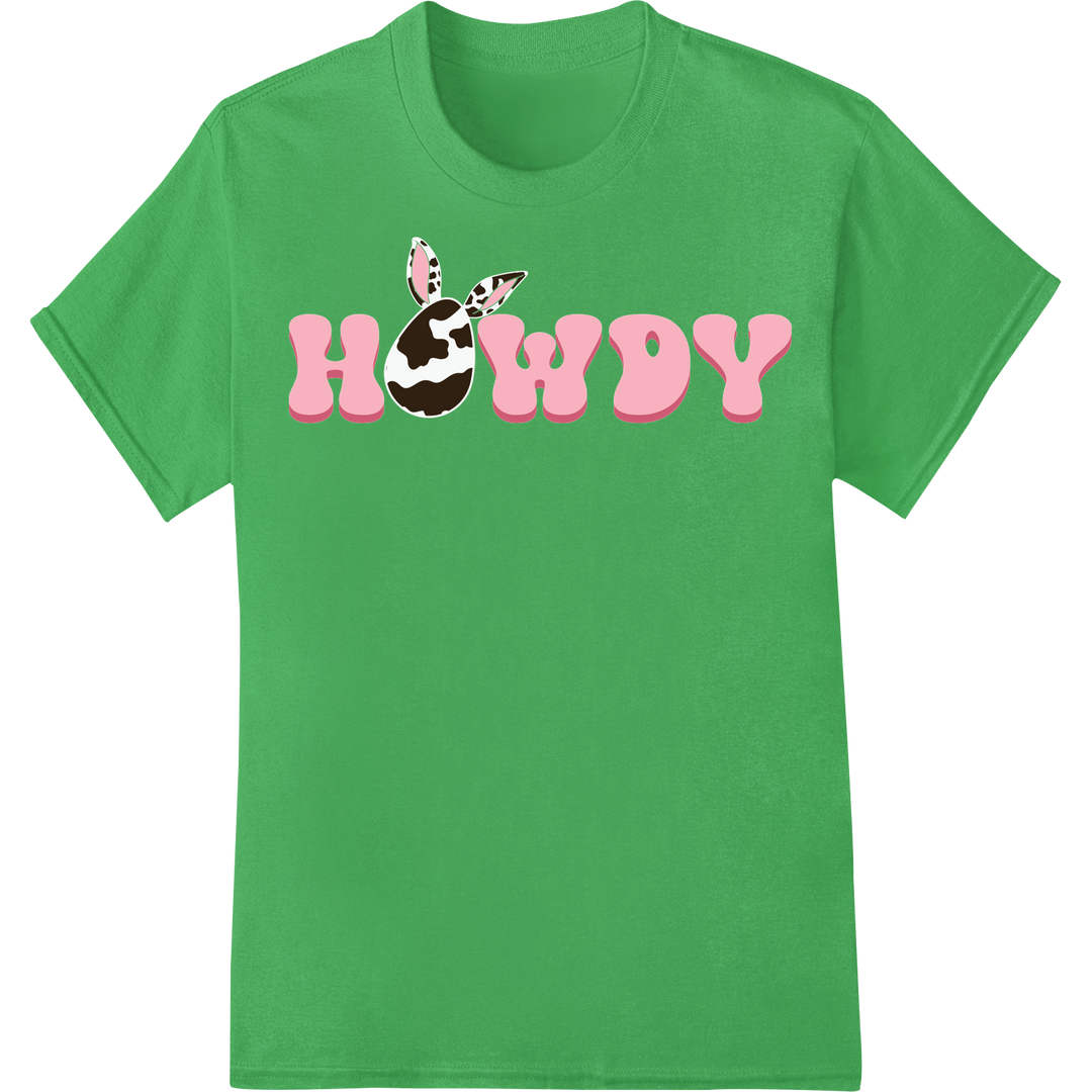 Hop into Easter Style with Cute "HOWDY" Bunny DTF Print on green shirt - SUPERDTF-DTF Prints-DTF Transfers-Custom DTF Prints