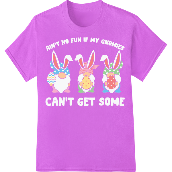 Adorable Gnome Bunnies: Whimsical Easter DTF Transfer Print on purple shirt - SUPERDTF-DTF Prints-DTF Transfers-Custom DTF Prints