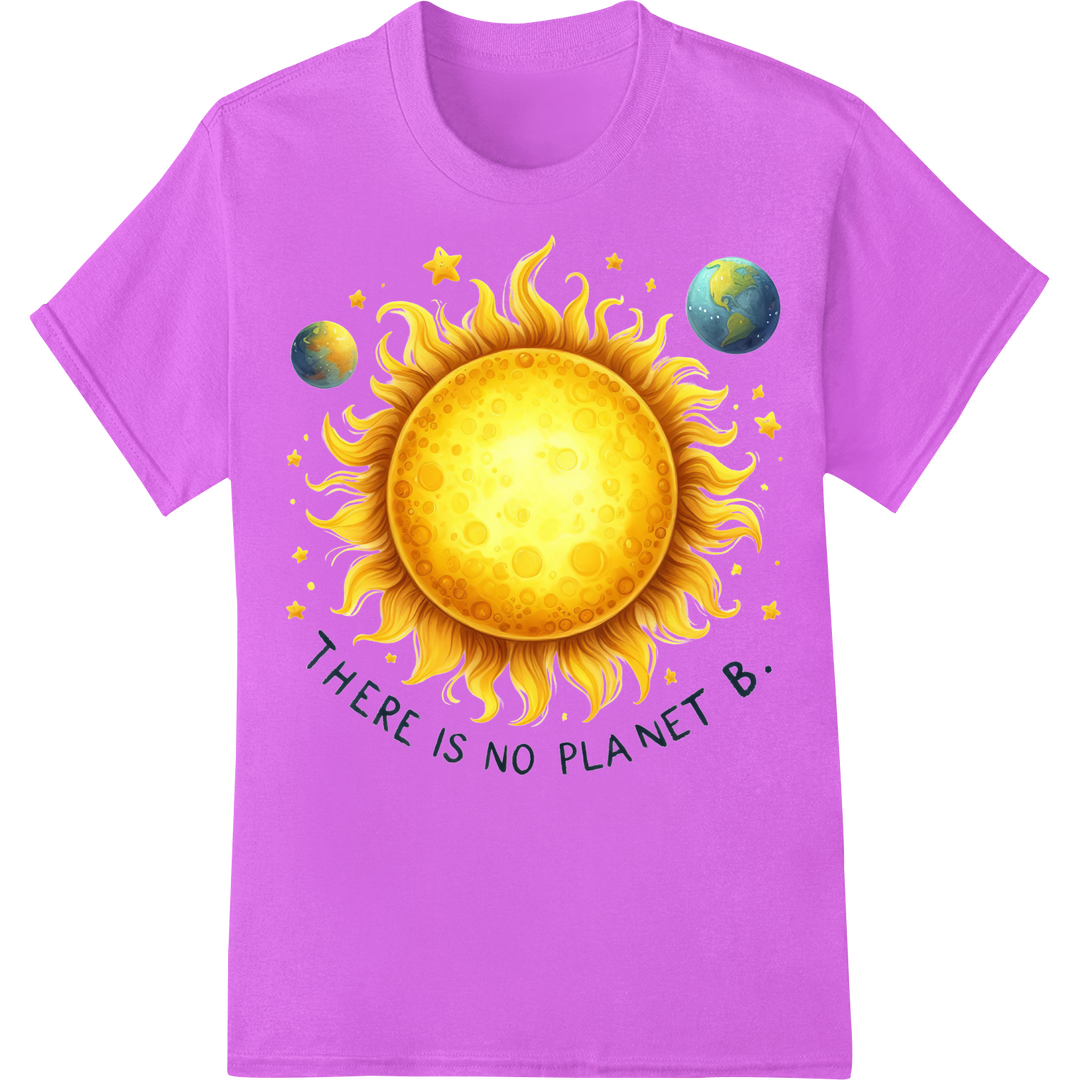 Vibrant Earth Day Sun DTF Print Heat Transfer | Eco Message on purple shirt - SUPERDTF-DTF Prints-DTF Transfers-Custom DTF Prints