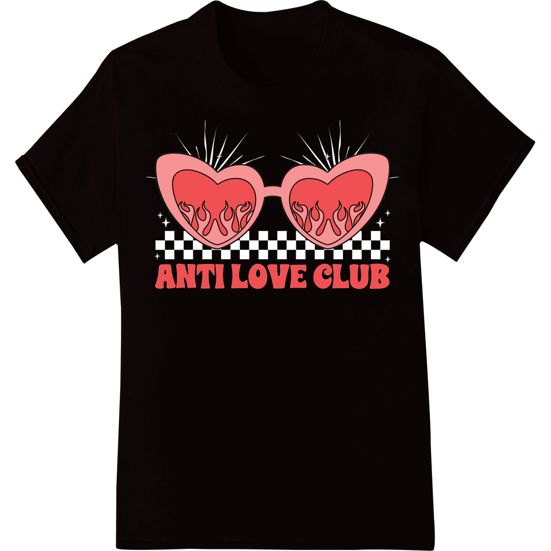 Flaming Hearts 'Anti Love Club' DTF Print Heat Transfer on black shirt - SUPERDTF-DTF Prints-DTF Transfers-Custom DTF Prints