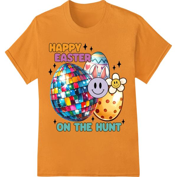 Retro 'Happy Easter On The Hunt' DTF Print Heat Transfer on orange shirt - SUPERDTF-DTF Prints-DTF Transfers-Custom DTF Prints