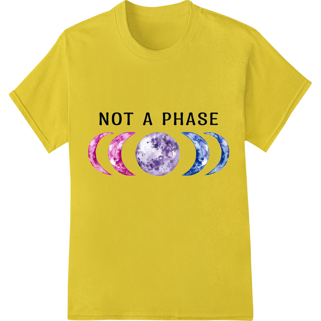 LGBT 'NOT A PHASE' Moon Phase DTF Transfer Print | Pride Design on yellow shirt - SUPERDTF-DTF Prints-DTF Transfers-Custom DTF Prints