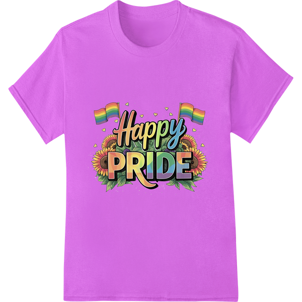 Vibrant 'Happy PRIDE' DTF Print Heat Transfer | LGBTQ+ Pride on purple shirt - SUPERDTF-DTF Prints-DTF Transfers-Custom DTF Prints