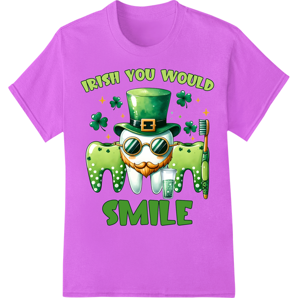 Irish You Would Smile - Lucky Leprechaun Dentist Print on purple shirt - SUPERDTF-DTF Prints-DTF Transfers-Custom DTF Prints