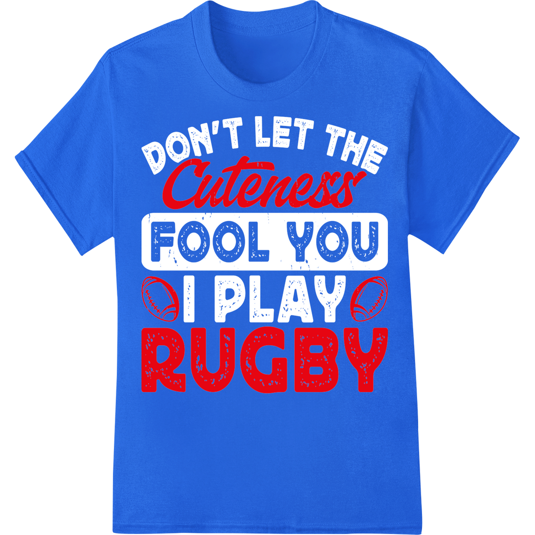 Adorable 'Cuteness Rugby' DTF Print Heat Transfer on blue shirt - SUPERDTF-DTF Prints-DTF Transfers-Custom DTF Prints