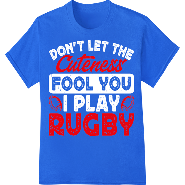 Adorable 'Cuteness Rugby' DTF Print Heat Transfer on blue shirt - SUPERDTF-DTF Prints-DTF Transfers-Custom DTF Prints