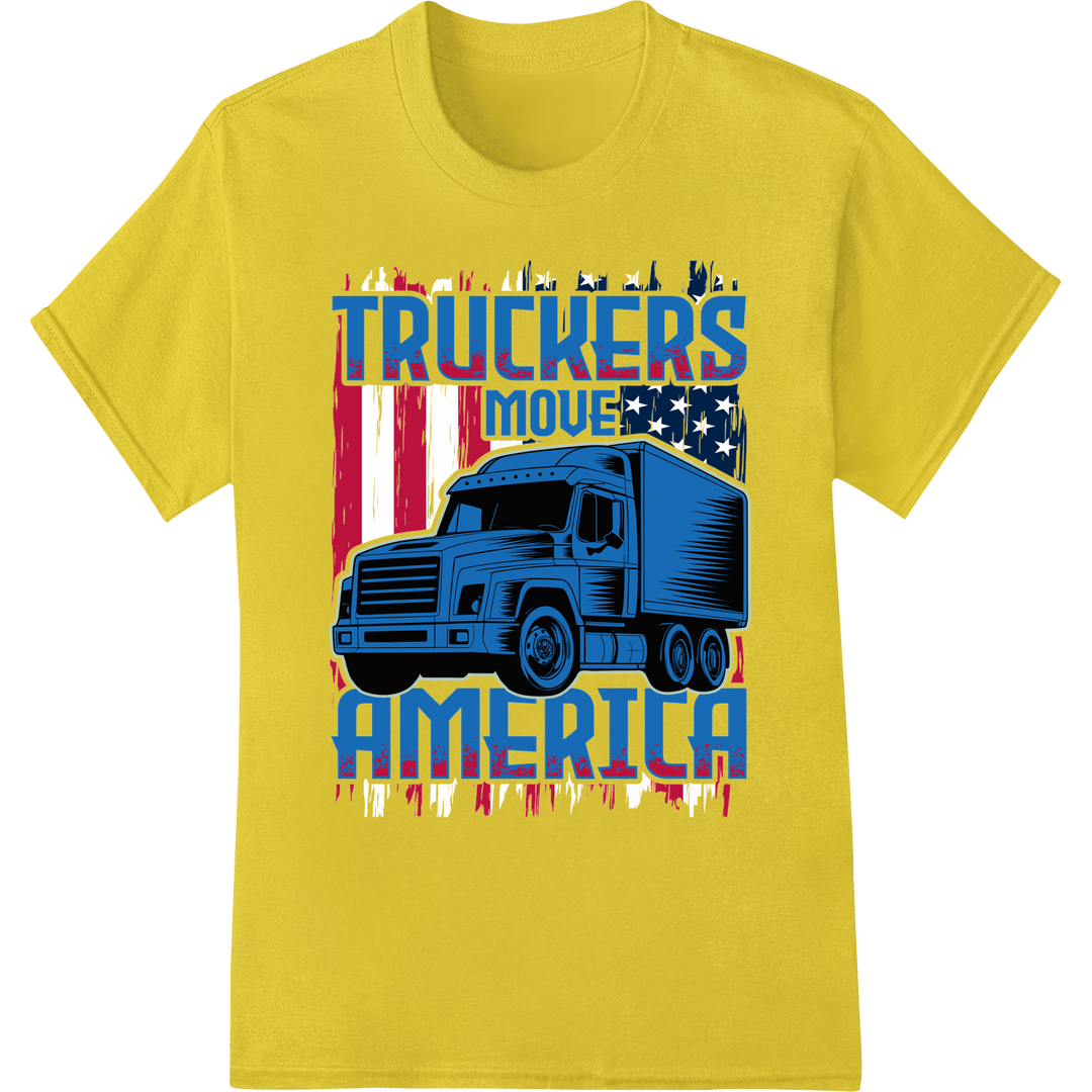 Bold Patriotic Truckers Move America DTF Print Heat Transfer on yellow shirt - SUPERDTF-DTF Prints-DTF Transfers-Custom DTF Prints