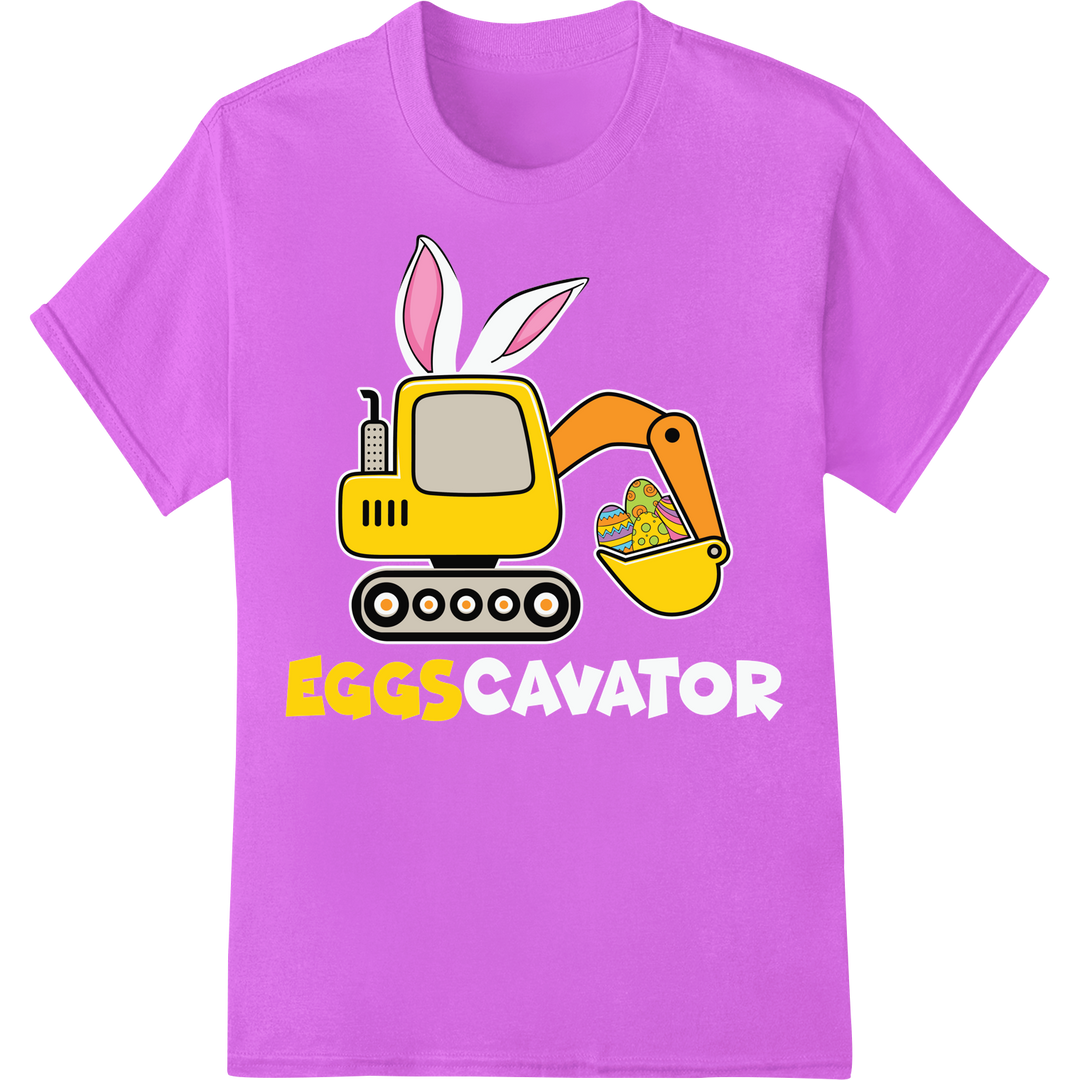 Adorable Funny Easter Bunny Excavator DTF Print Transfer on purple shirt - SUPERDTF-DTF Prints-DTF Transfers-Custom DTF Prints