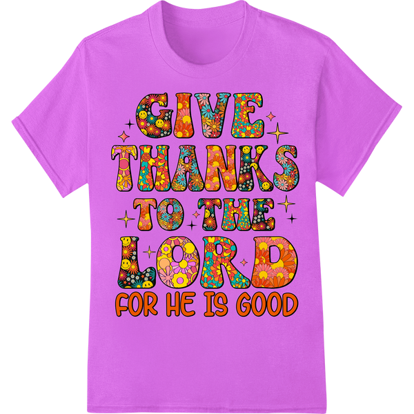 Give Thanks to the Lord Thanksgiving Typography Design on purple shirt - SUPERDTF-DTF Prints-DTF Transfers-Custom DTF Prints