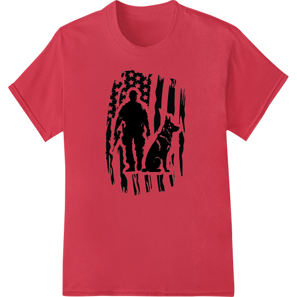 Honoring Heroes: Soldier & K9 Memorial Day DTF Transfer on red shirt - SUPERDTF-DTF Prints-DTF Transfers-Custom DTF Prints