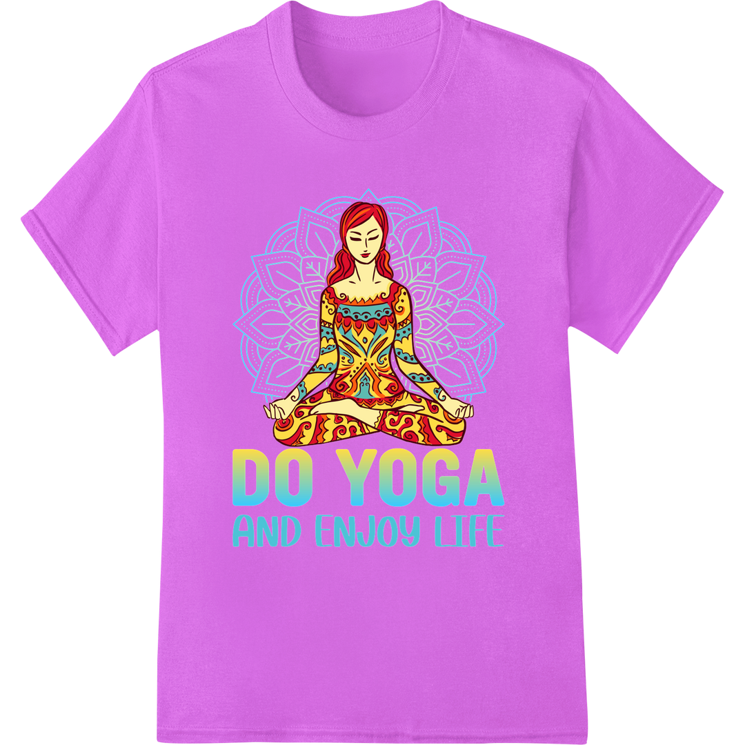 Vibrant Mandala Yogi: Embrace Serenity with DTF Yoga Print on purple shirt - SUPERDTF-DTF Prints-DTF Transfers-Custom DTF Prints