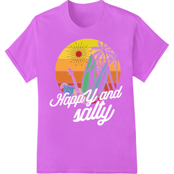 Retro Summer Vibes: Surfboards & Palms DTF Print Transfer on purple shirt - SUPERDTF-DTF Prints-DTF Transfers-Custom DTF Prints