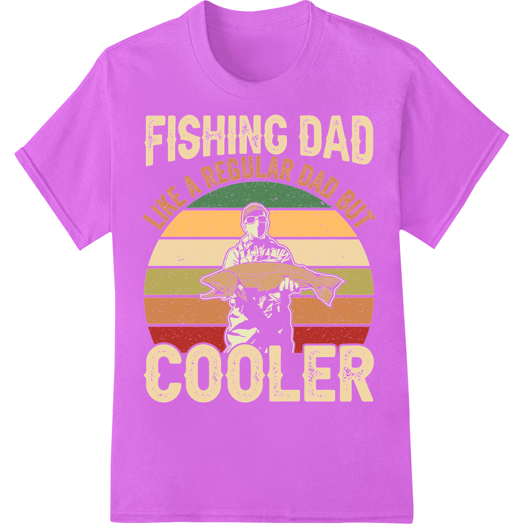 Fishing Dad: The Coolest Dad Around | DTF Print Heat Transfer on purple shirt - SUPERDTF-DTF Prints-DTF Transfers-Custom DTF Prints