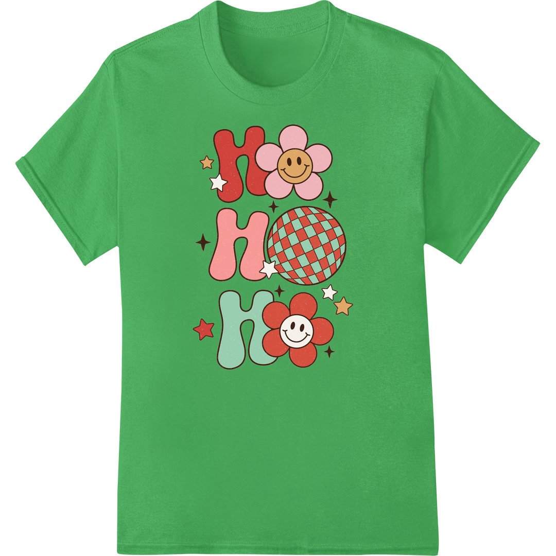 Retro Smiley Faces: Festive DTF Christmas Transfer Print on green shirt - SUPERDTF-DTF Prints-DTF Transfers-Custom DTF Prints