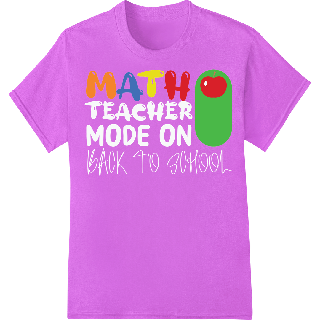 Vibrant 'MATH' Heat Transfer Print | Educational DTF Design on purple shirt - SUPERDTF-DTF Prints-DTF Transfers-Custom DTF Prints