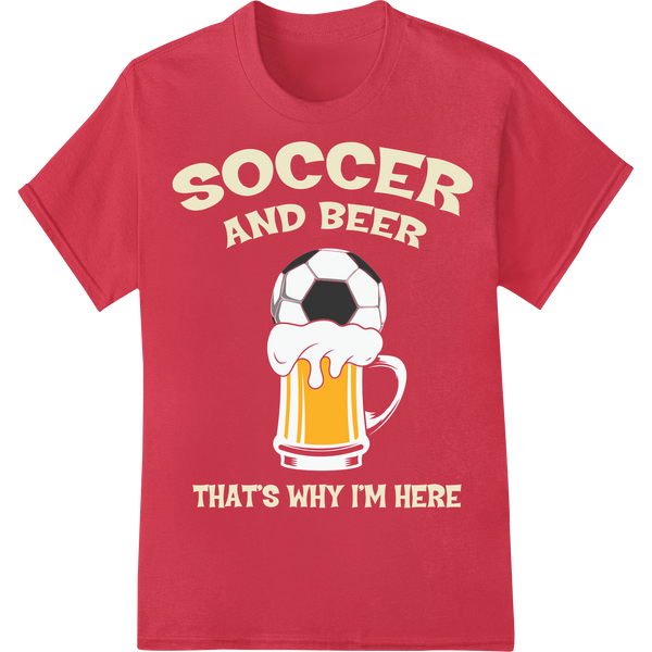 Witty Soccer & Beer DTF Print: Game Day Essential on red shirt - SUPERDTF-DTF Prints-DTF Transfers-Custom DTF Prints