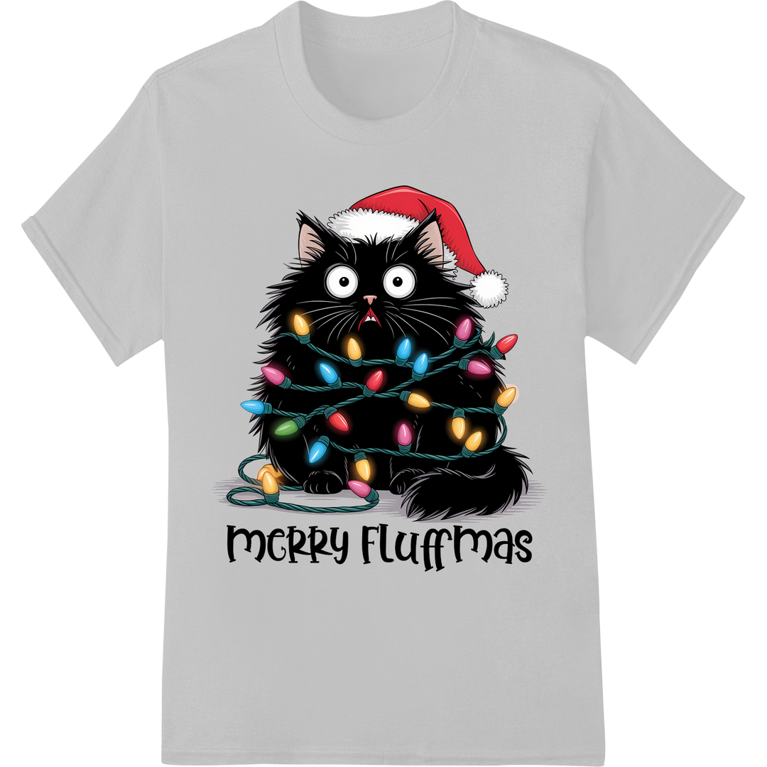 Festive Feline: 'Merry Fluffmas' Christmas Cat DTF Print on white shirt - SUPERDTF-DTF Prints-DTF Transfers-Custom DTF Prints