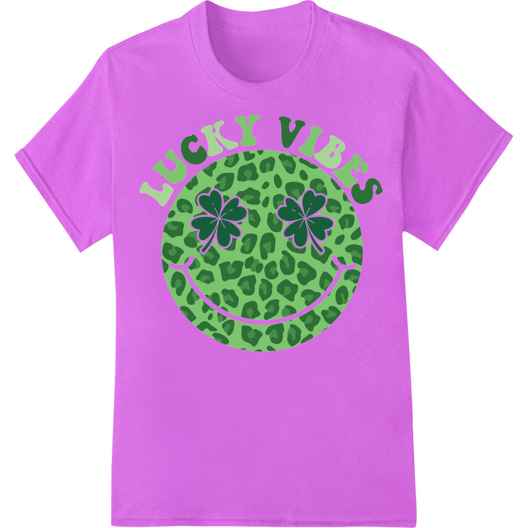 Festive Shamrock Fever: Lucky Vibes DTF Print Transfer on purple shirt - SUPERDTF-DTF Prints-DTF Transfers-Custom DTF Prints