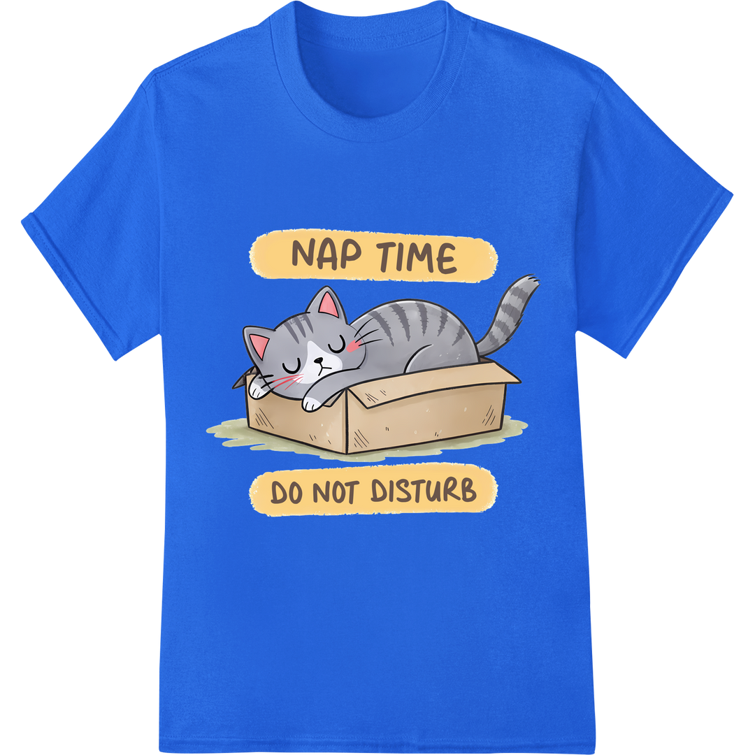 Adorable Cat Nap DTF Print: Purrfect for Cat Lovers! on blue shirt - SUPERDTF-DTF Prints-DTF Transfers-Custom DTF Prints