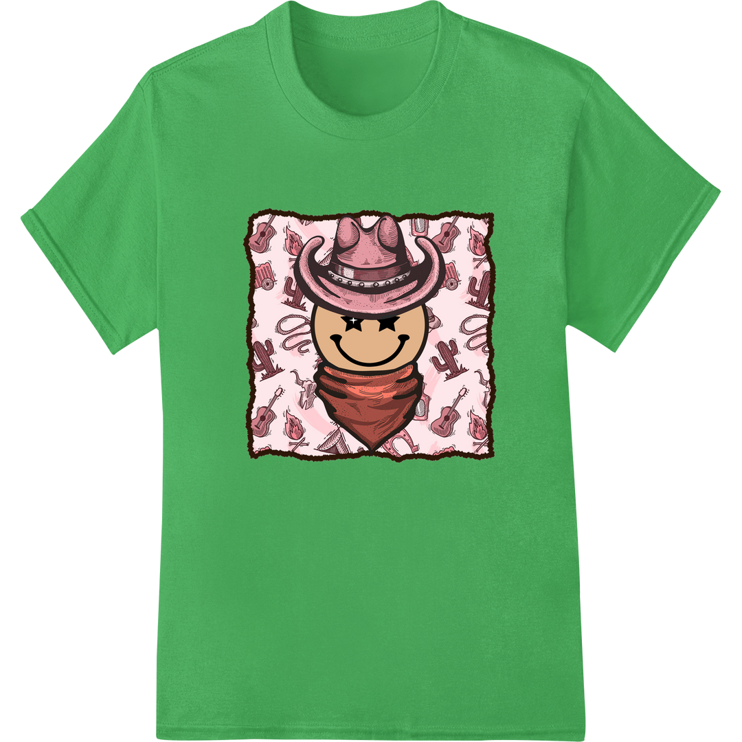 Playful Cowboy Cartoon: Western Charm DTF Print Transfer on green shirt - SUPERDTF-DTF Prints-DTF Transfers-Custom DTF Prints