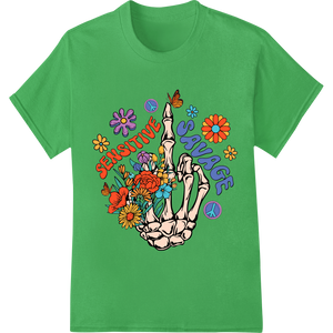 Groovy Skeleton Hand Peace Sign | Psychedelic 60s DTF Print - High-quality custom print solutions