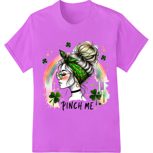 Lucky Leprechaun 'Pinch Me' St. Patrick's Day DTF Print on purple shirt - SUPERDTF-DTF Prints-DTF Transfers-Custom DTF Prints