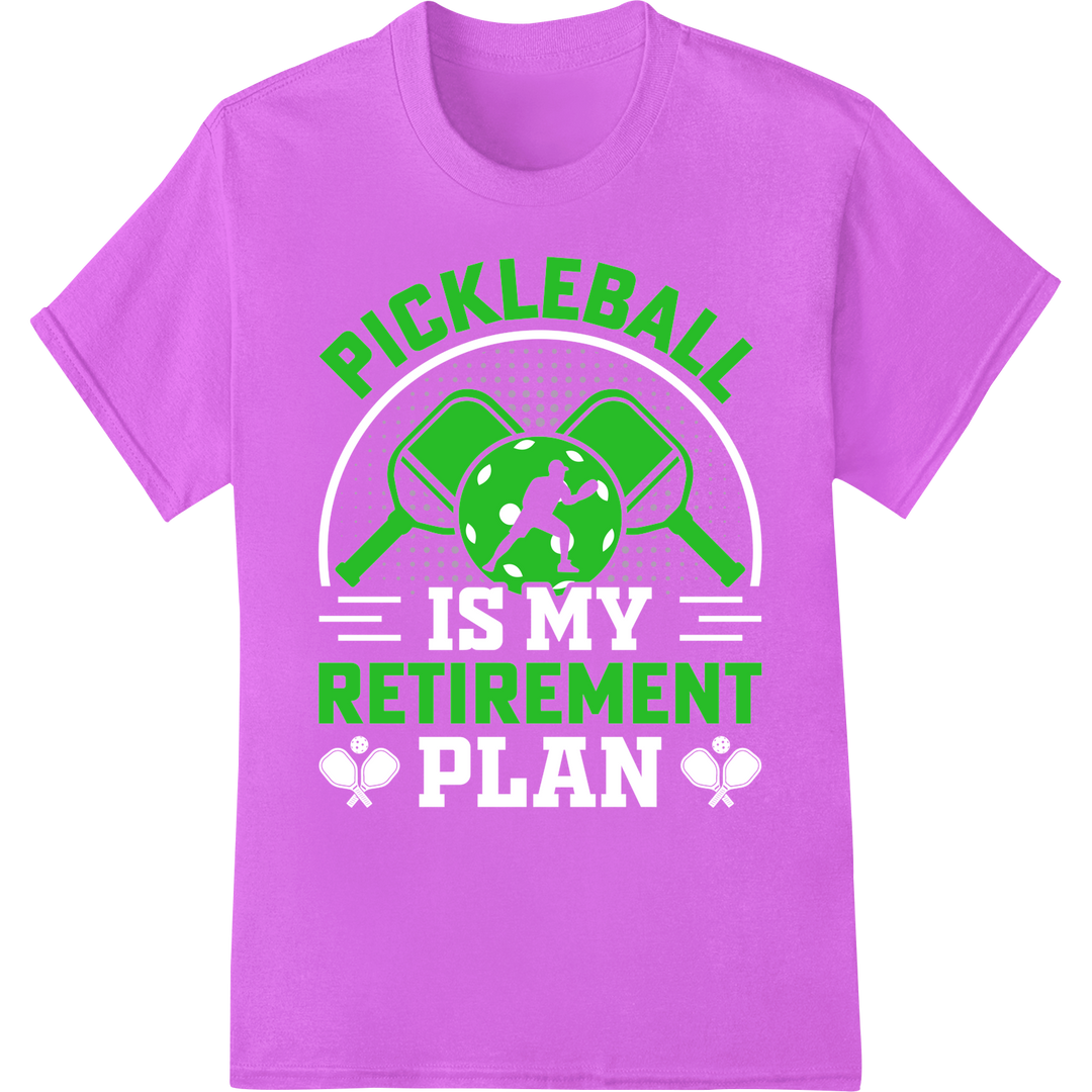 Retire in Style: Pickleball Enthusiast DTF Print Heat Transfer on purple shirt - SUPERDTF-DTF Prints-DTF Transfers-Custom DTF Prints