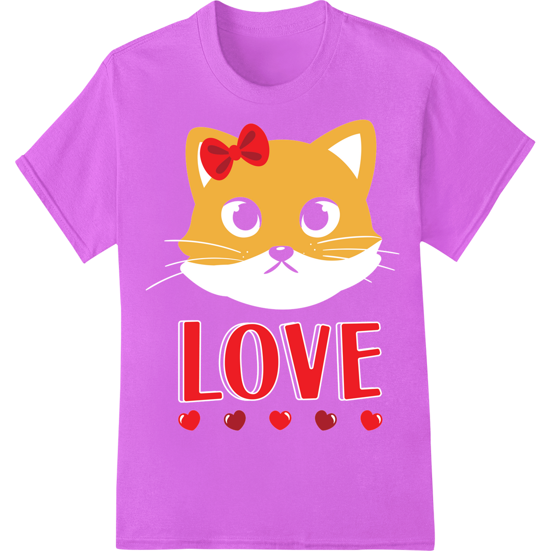 Adorable Valentine Cat DTF Print Heat Transfer | Cute Love on purple shirt - SUPERDTF-DTF Prints-DTF Transfers-Custom DTF Prints