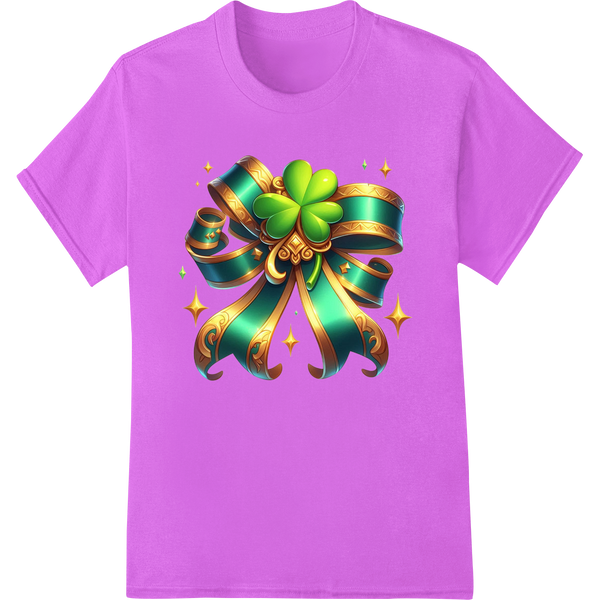 Shamrock Charm: Festive St. Patrick's Day Bow Heat Transfer on purple shirt - SUPERDTF-DTF Prints-DTF Transfers-Custom DTF Prints