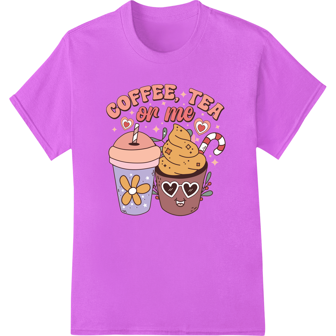 Adorable 'Coffee or Me' Valentine's Day DTF Transfer Print on purple shirt - SUPERDTF-DTF Prints-DTF Transfers-Custom DTF Prints