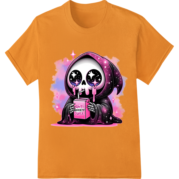 Spooky Cute Skeleton's Anti-Anxiety Juice | Halloween DTF Print on orange shirt - SUPERDTF-DTF Prints-DTF Transfers-Custom DTF Prints