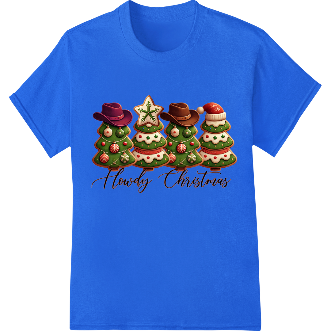 Howdy Christmas: Festive Western Cookies DTF Print on blue shirt - SUPERDTF-DTF Prints-DTF Transfers-Custom DTF Prints