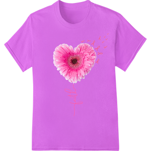 Pink Gerbera Daisy Heart DTF Print Heat Transfer Design on purple shirt - SUPERDTF-DTF Prints-DTF Transfers-Custom DTF Prints