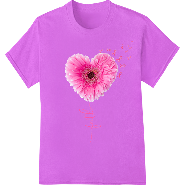 Pink Gerbera Daisy Heart DTF Print Heat Transfer Design on purple shirt - SUPERDTF-DTF Prints-DTF Transfers-Custom DTF Prints