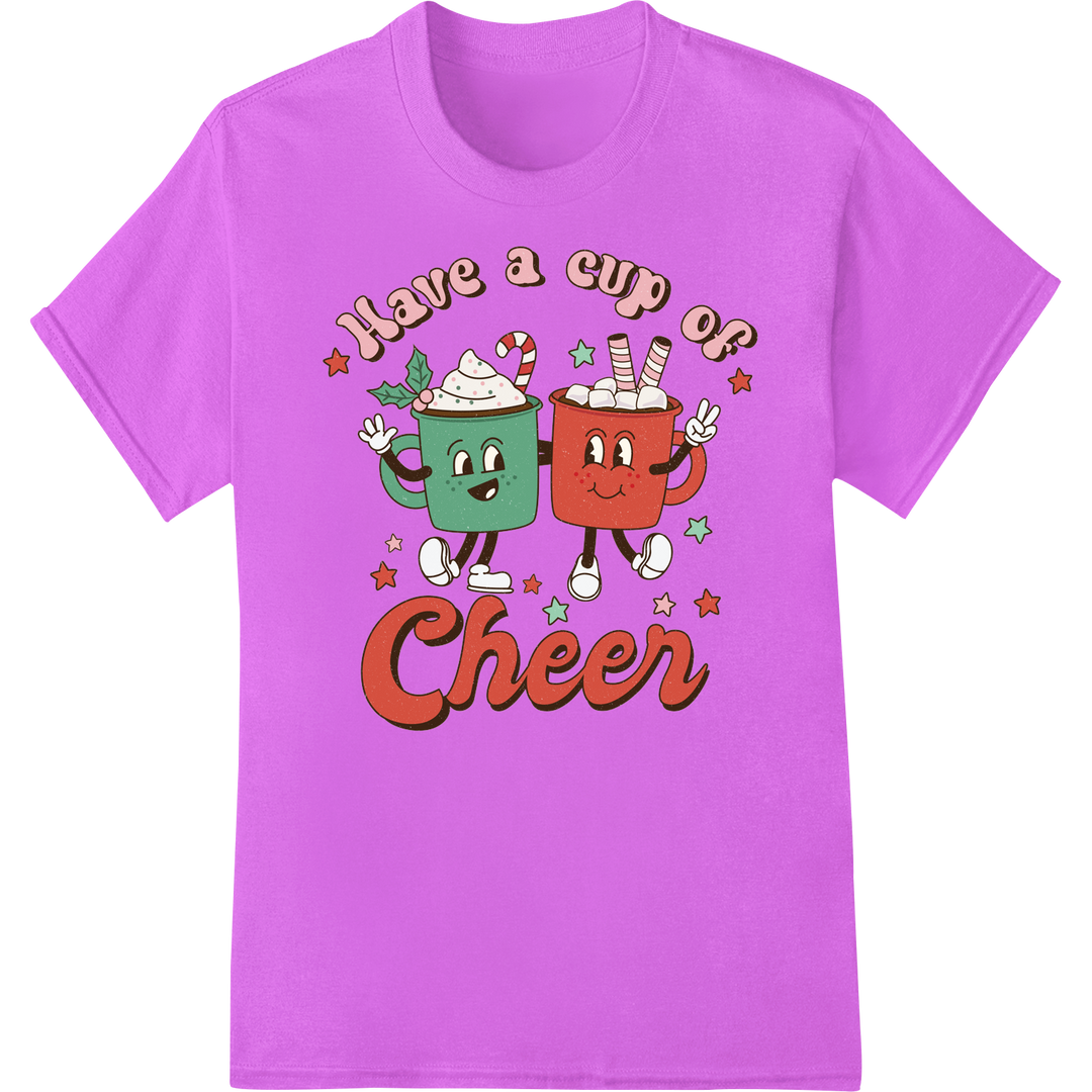 Retro Xmas Cheer Cups Smiling Cocoa Ugly Sweater Holiday on purple shirt - SUPERDTF-DTF Prints-DTF Transfers-Custom DTF Prints