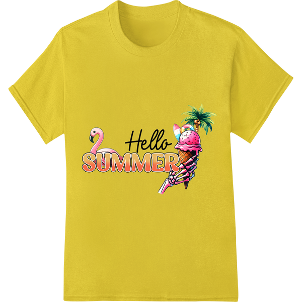 Flamingo Ice Cream Summer Vibes DTF Print Heat Transfer on yellow shirt - SUPERDTF-DTF Prints-DTF Transfers-Custom DTF Prints