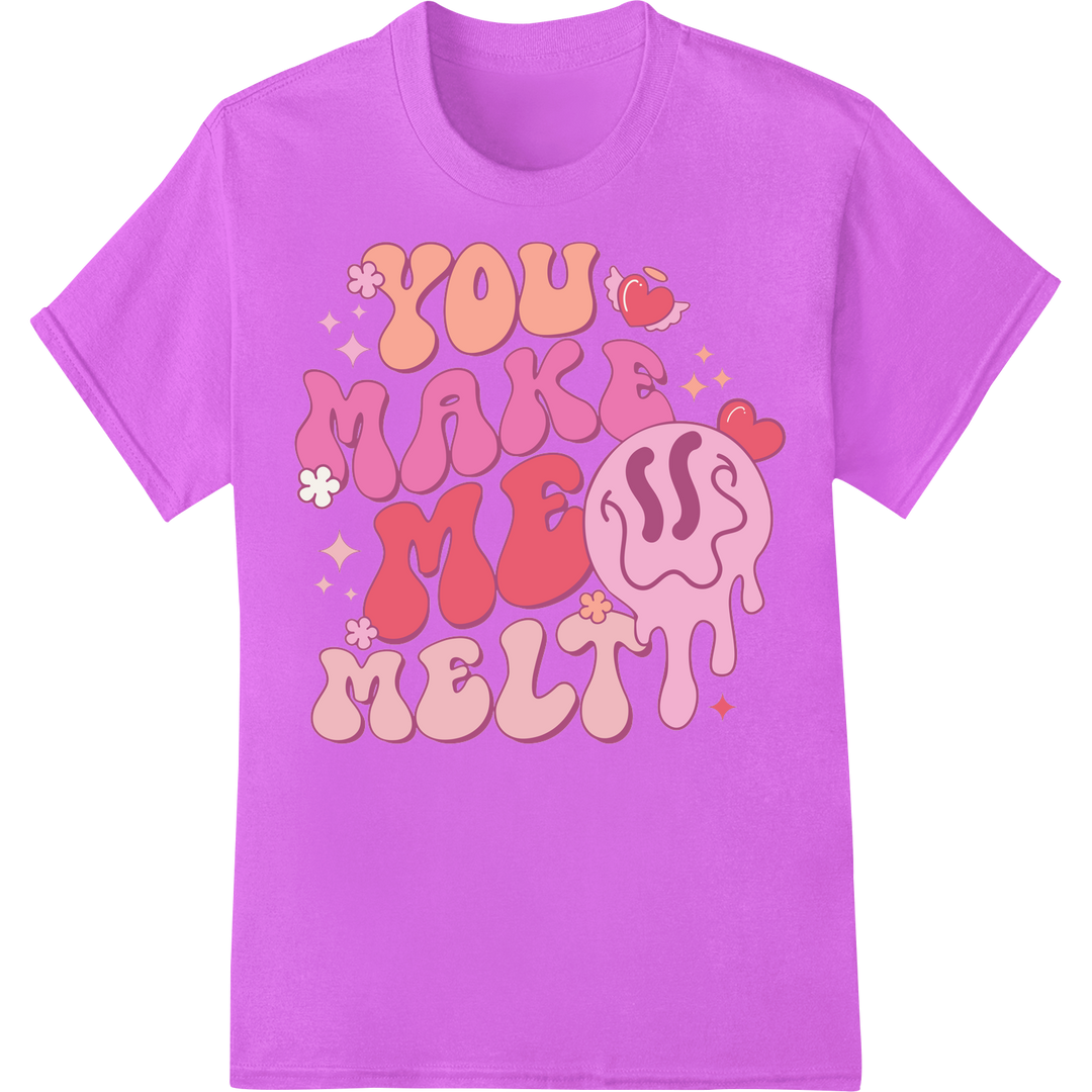 Adorable 'You Make Me Melt' Valentine's Day DTF Print on purple shirt - SUPERDTF-DTF Prints-DTF Transfers-Custom DTF Prints