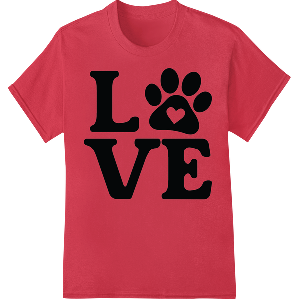 Adorable 'LOVE Paw' DTF Print Heat Transfer - Perfect for Pet Lovers on red shirt - SUPERDTF-DTF Prints-DTF Transfers-Custom DTF Prints