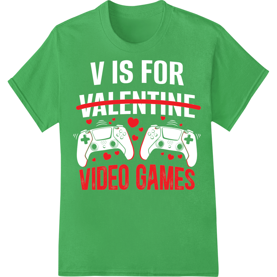 Retro Gaming Love: VIDEO GAMES Valentine's Day DTF Print on green shirt - SUPERDTF-DTF Prints-DTF Transfers-Custom DTF Prints