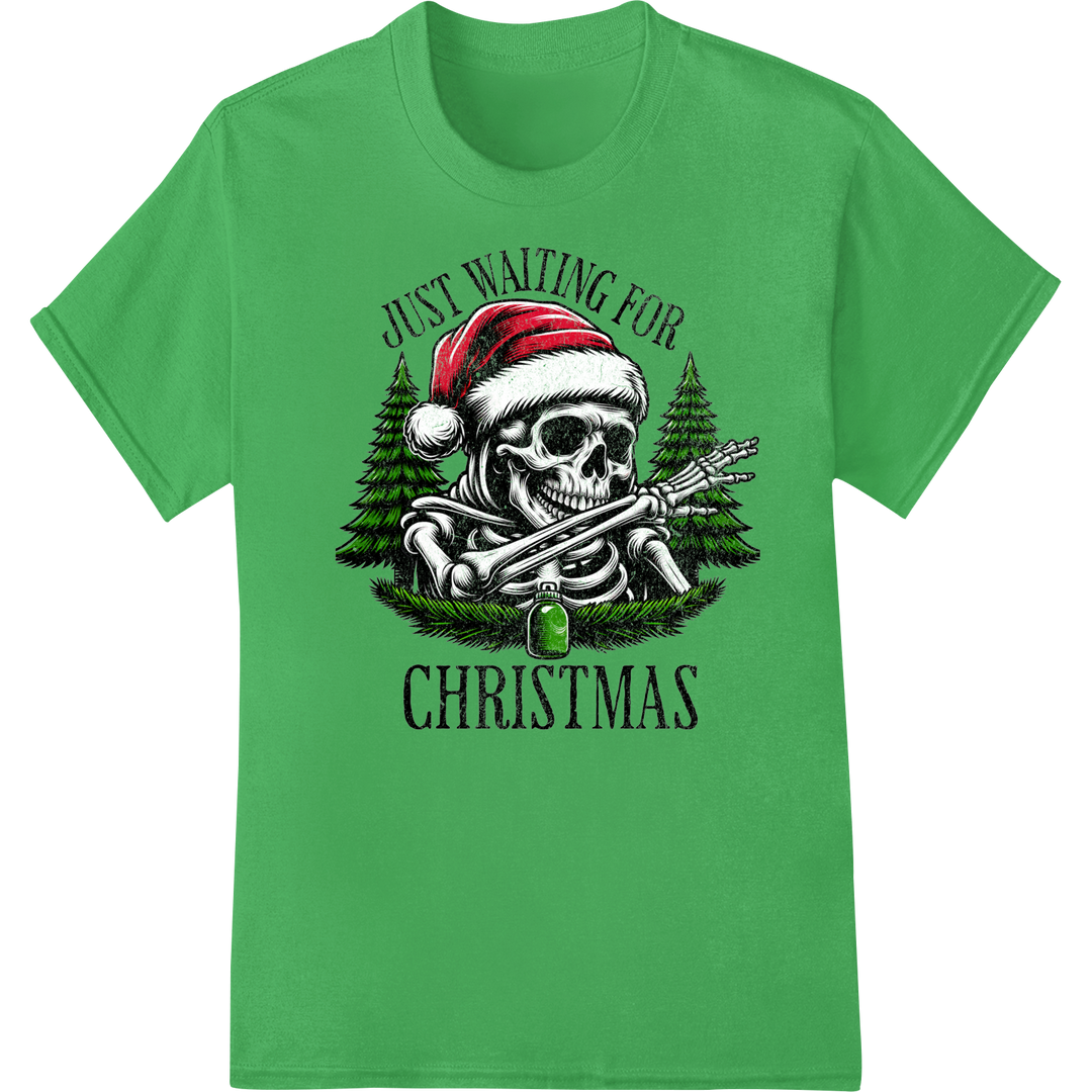 Edgy Skeleton Santa DTF Print | Gothic Christmas Design on green shirt - SUPERDTF-DTF Prints-DTF Transfers-Custom DTF Prints