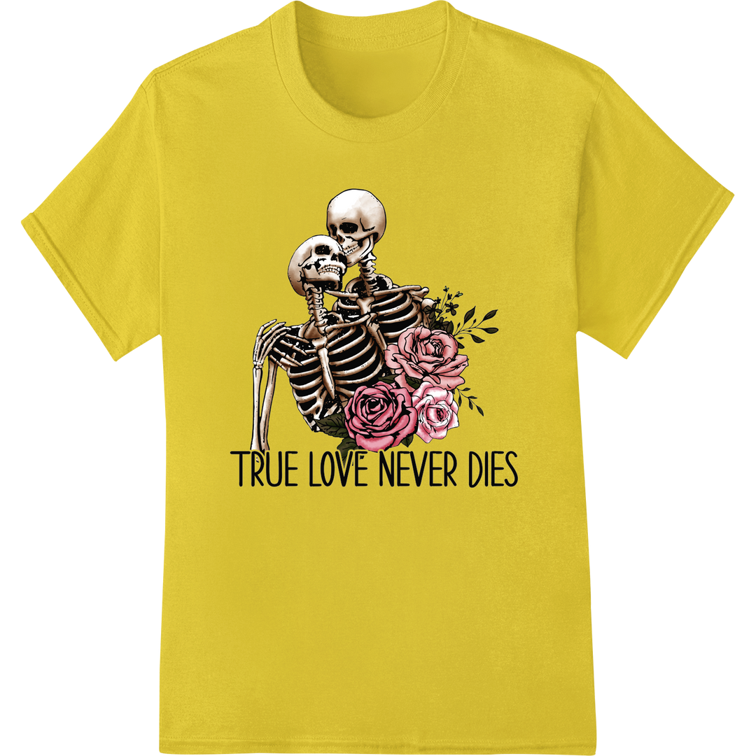 Eternal Love: Skeleton Romance DTF Print for Valentine's on yellow shirt - SUPERDTF-DTF Prints-DTF Transfers-Custom DTF Prints