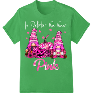 Whimsical Pink Gnome on Pumpkin - Autumn DTF Print Design on green shirt - SUPERDTF-DTF Prints-DTF Transfers-Custom DTF Prints