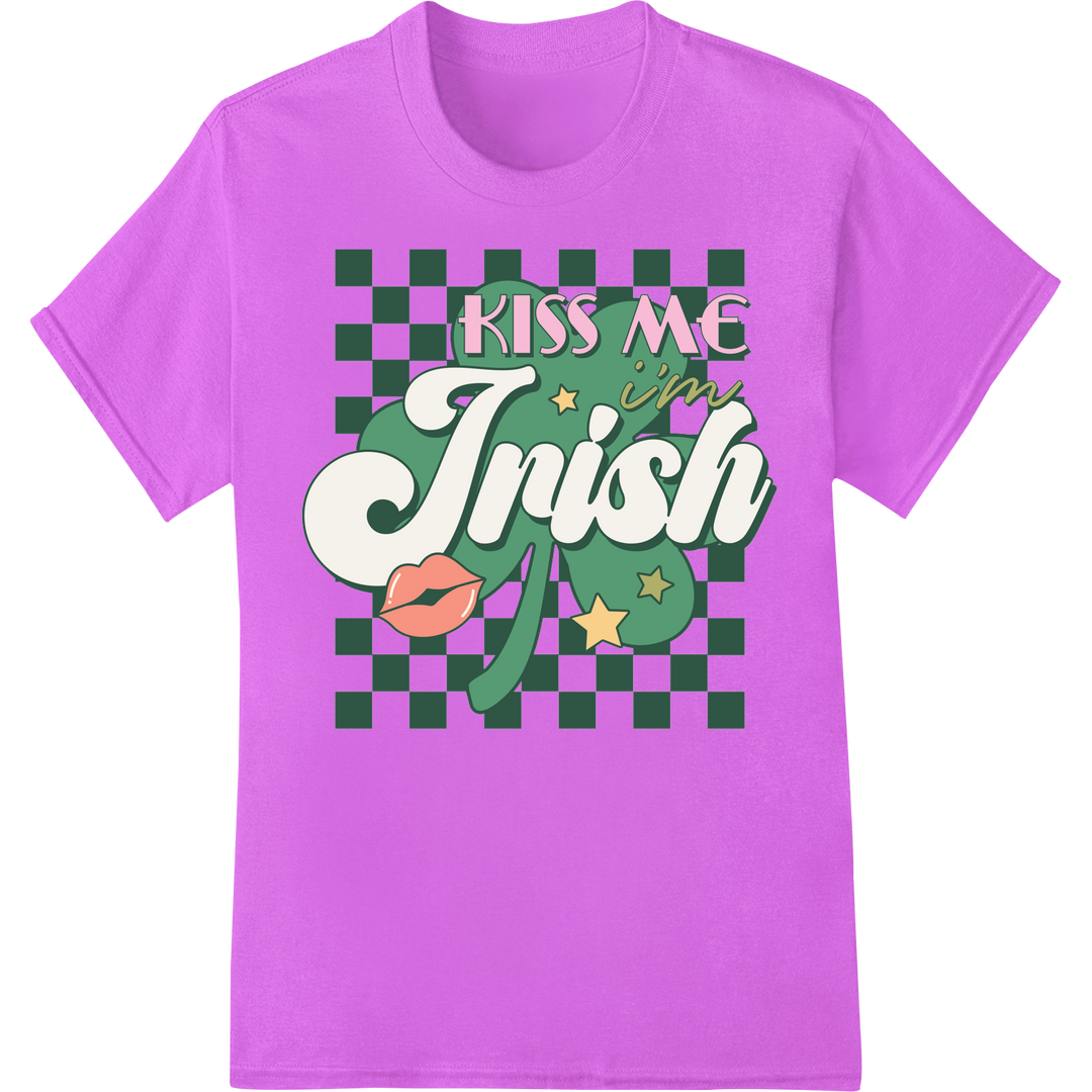 Kiss Me I'm Irish: Festive Saint Patrick's Day DTF Print on purple shirt - SUPERDTF-DTF Prints-DTF Transfers-Custom DTF Prints