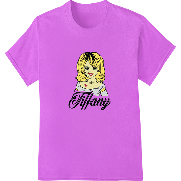 Vibrant custom apparel print on Glamorous Blonde 'Tiffany' Portrait DTF Print Heat Transfer