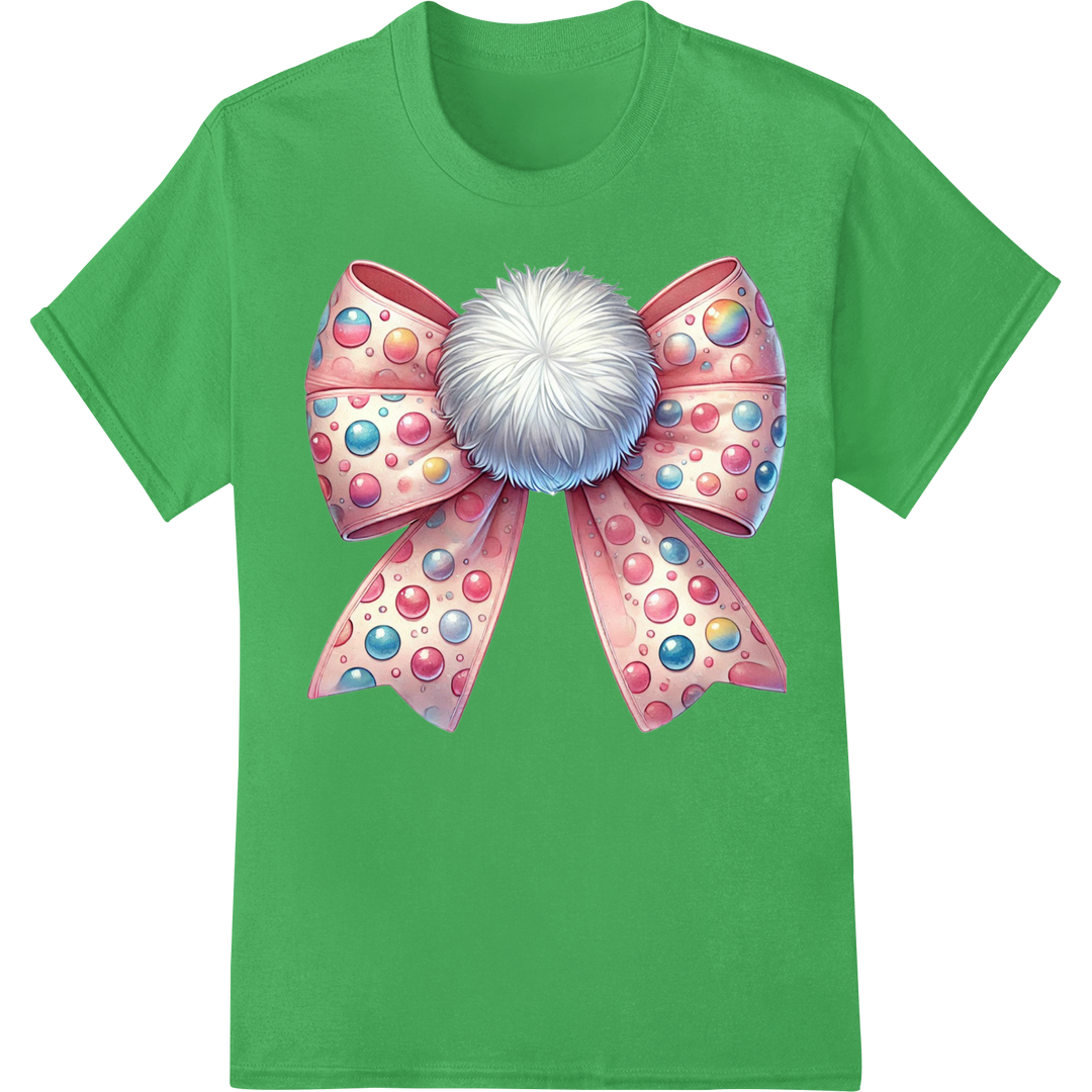 Whimsical Easter Bow with Colorful Bubbles DTF Print on green shirt - SUPERDTF-DTF Prints-DTF Transfers-Custom DTF Prints