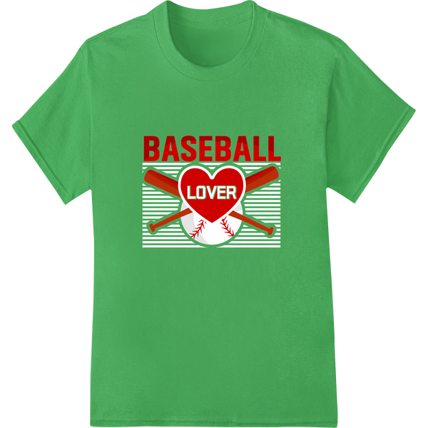 Bold 'BASEBALL LOVER' DTF Print Heat Transfer | Sports Graphic on green shirt - SUPERDTF-DTF Prints-DTF Transfers-Custom DTF Prints