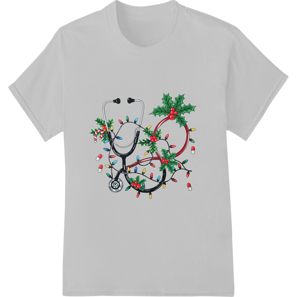 Festive Medical Christmas Stethoscope Holiday DTF Print on white shirt - SUPERDTF-DTF Prints-DTF Transfers-Custom DTF Prints