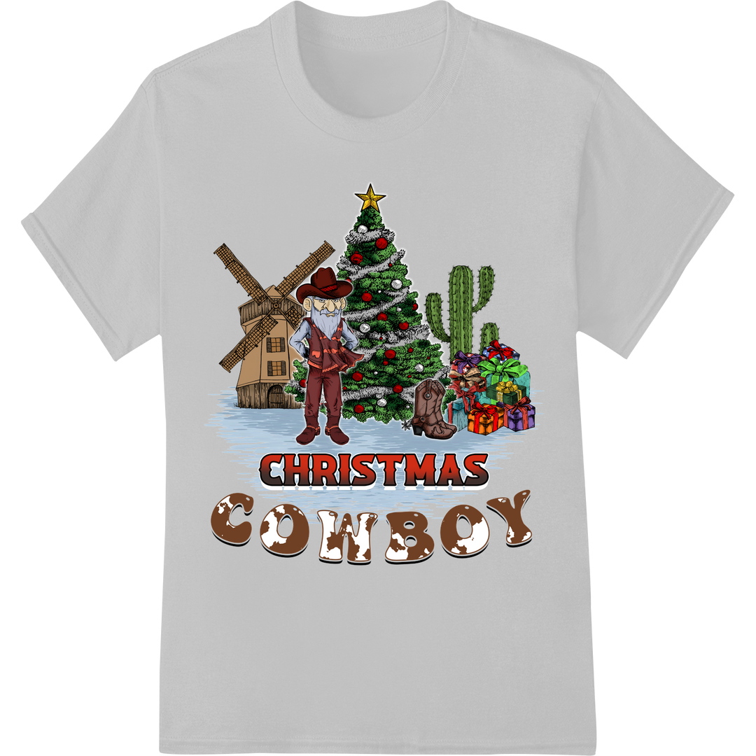 Howdy Christmas: Festive Western Santa DTF Print Transfer on white shirt - SUPERDTF-DTF Prints-DTF Transfers-Custom DTF Prints