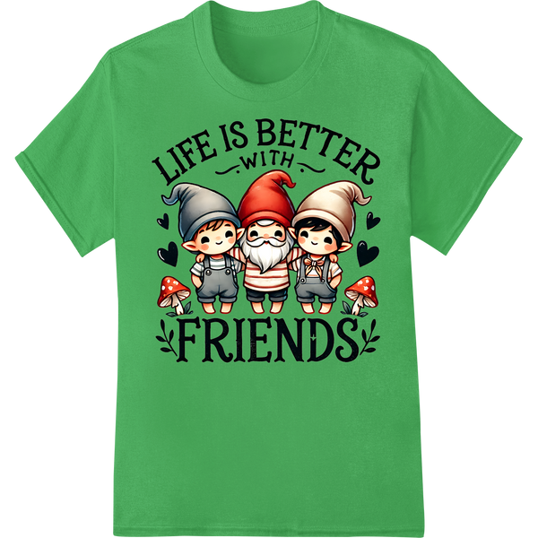 Adorable Gnome Friends: Celebrate the Magic of Friendship on green shirt - SUPERDTF-DTF Prints-DTF Transfers-Custom DTF Prints