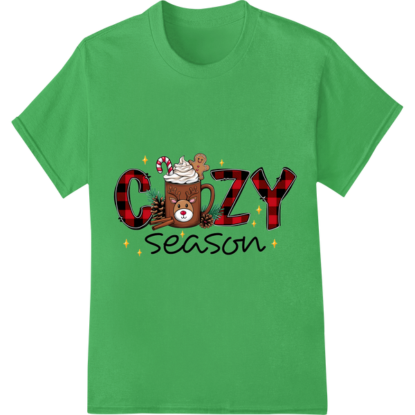 Cozy Season: Adorable Christmas Reindeer DTF Print Transfer on green shirt - SUPERDTF-DTF Prints-DTF Transfers-Custom DTF Prints